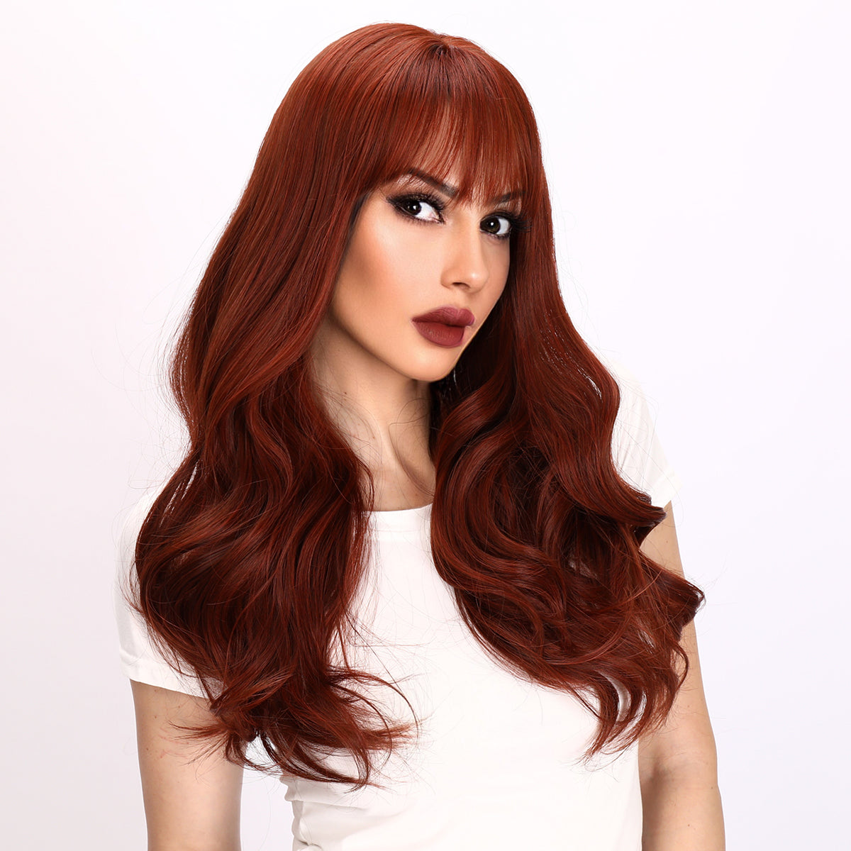 [Paprika Spice] 24-inch Red Loose Wave with Bangs (Synthetic Wig)
