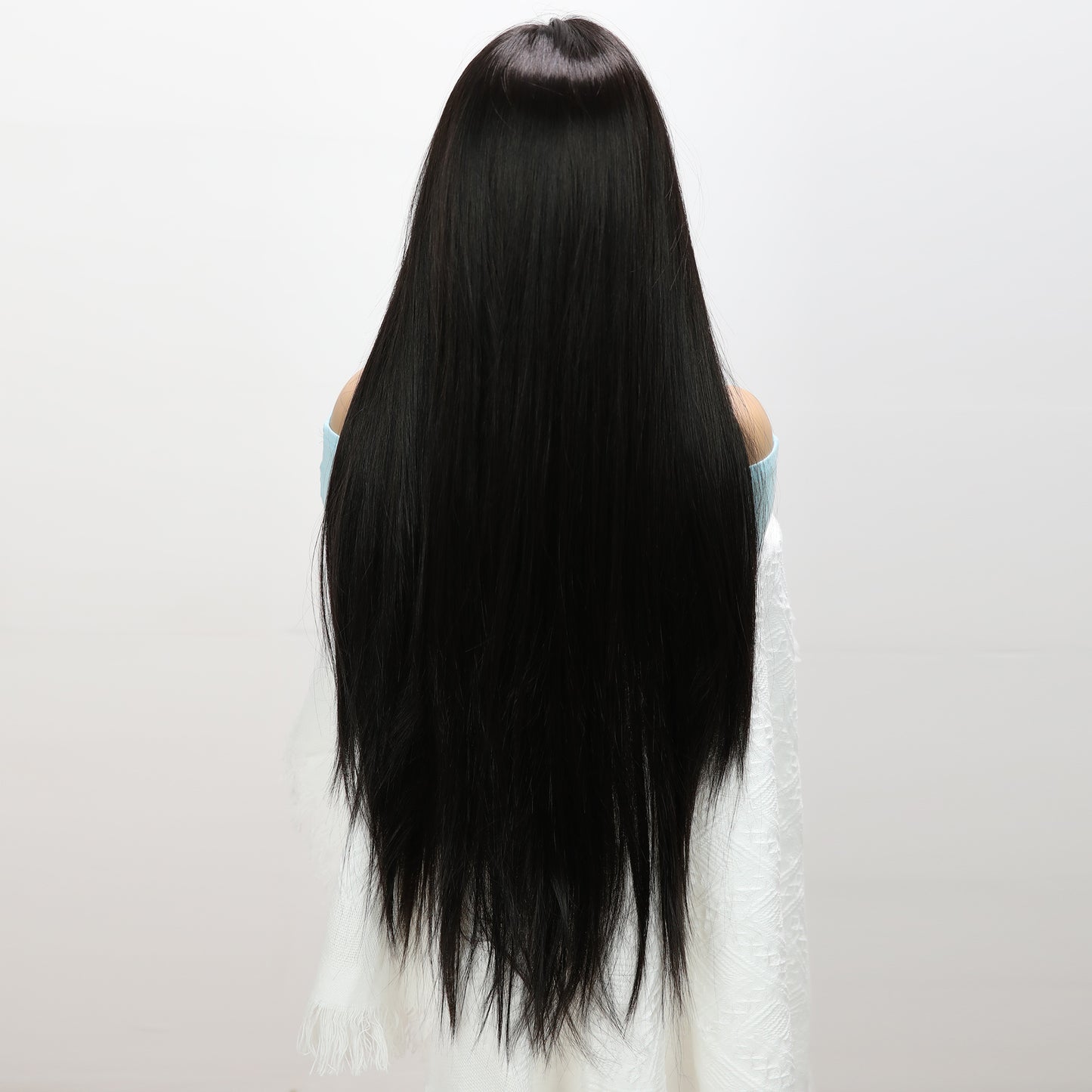 [Black Velvet] 34-inch Black Straight without Bangs (Synthetic Lace Front Wig)