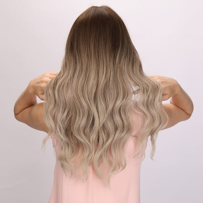 [Amy] 22-inch Ombre Grey Gold Loose Wave with Bangs (Synthetic Wig)