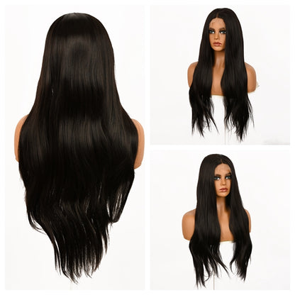 [Innk Cascade] 28-inch Black Straight without Bangs (Synthetic Lace Front Wig)