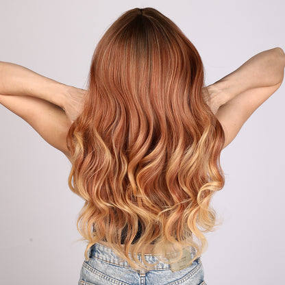 [Sunset] 26-inch Ombre Orange Loose Wave with Bangs (Synthetic Wig)
