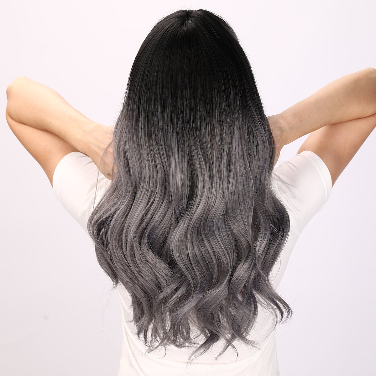 [Charcoal Smoke] 22-inch Ombre Grey Loose Wave with Bangs (Synthetic Wig)