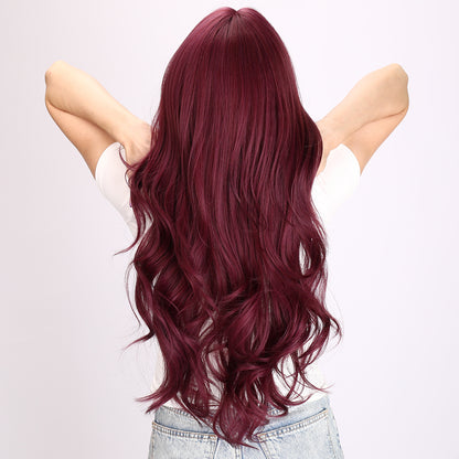 [Burgundy Beauty] 30-inch Purple Red Loose Wave without Bangs (Synthetic Wig)