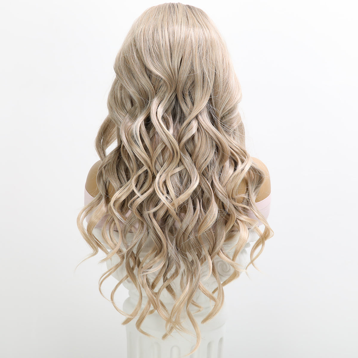 [Moonlit Mist] 28-inch Ombre Blonde Loose Wave without Bangs (Synthetic Lace Front Wig)