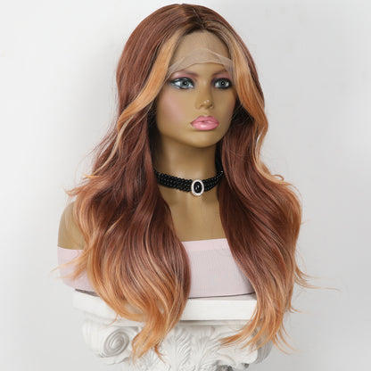 [Phoenix] 20-inch Ombre Red Orange Loose Wave without Bangs (Synthetic Lace Front Wig)